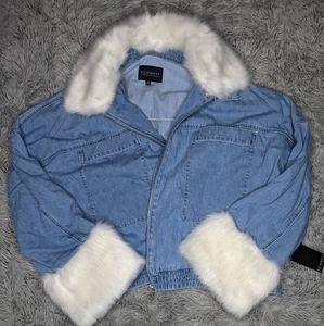 Cropped denim and fur coat